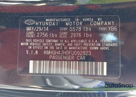 2015 Hyundai Equus Signature из США, поврежденный, VIN KMHGH4JH0FU092923